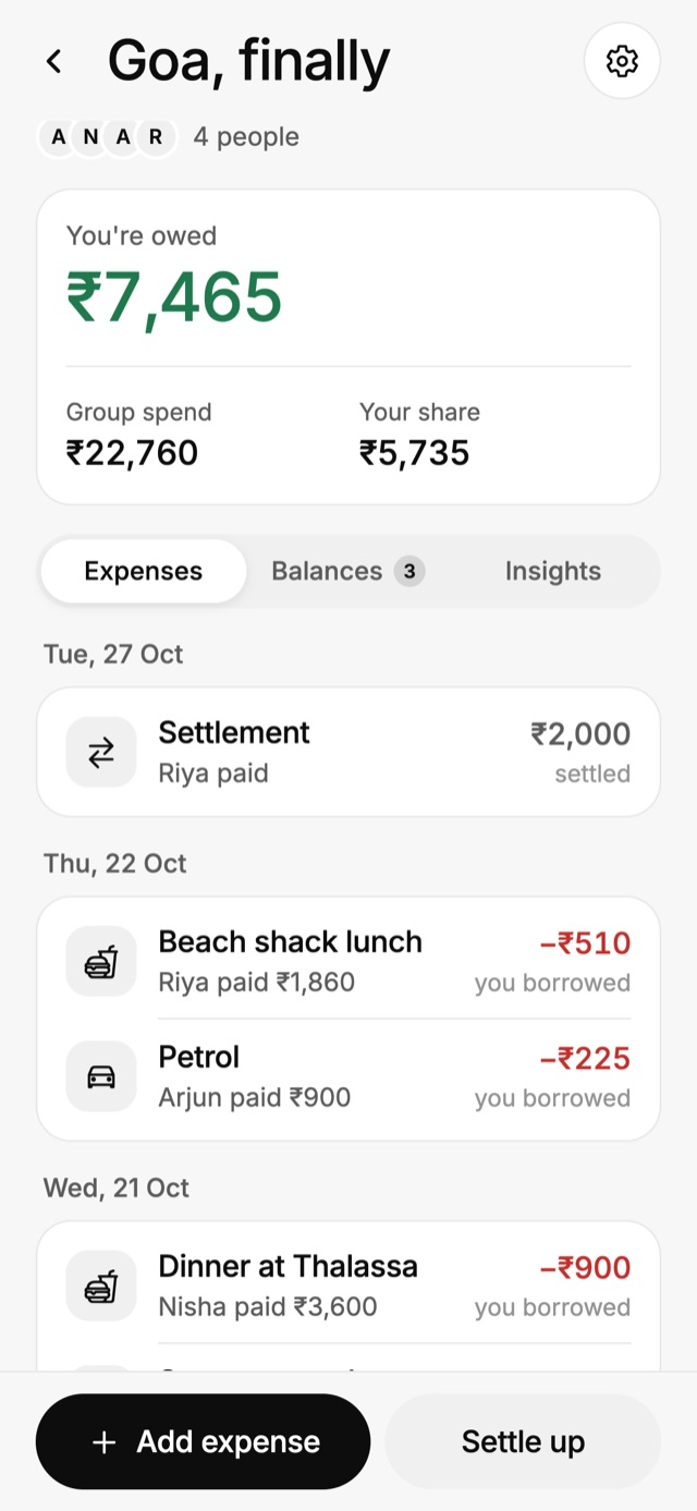 A trip group with its expenses and your share