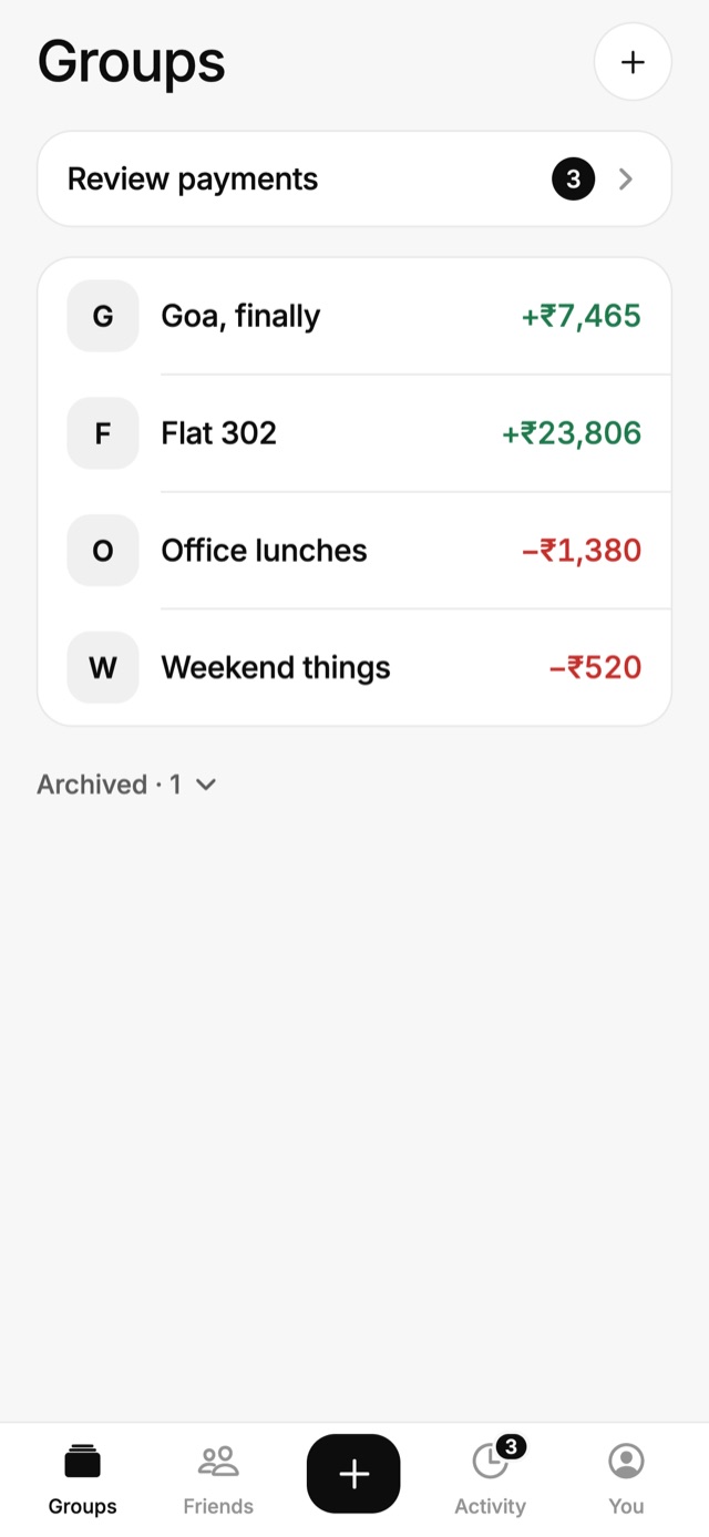 Groups with what you owe and are owed in each